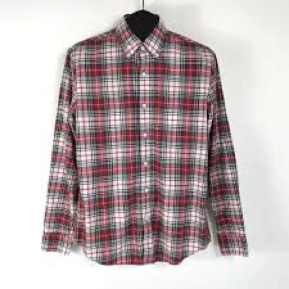 J.Crew Men's Red&Green All Cotton Oxford Shirt size L